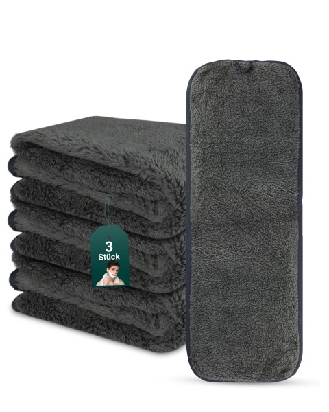3x Rasiertuch 70x25 cm Grau, Mikrofaser weich flauschiges Rasierer Tuch, Premium Rasier-Handtuch Kos