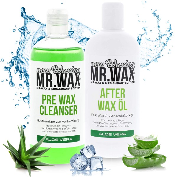 Mr. Wax 2er Set Pre Wax Hautreiniger und After Wax Öl Aloe Vera, 2x 500ml