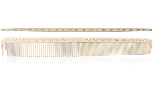 Haarschneidekamm, Frisieurkamm mit integriertem Lineal auf der Oberseite, 21,5 cm, beige