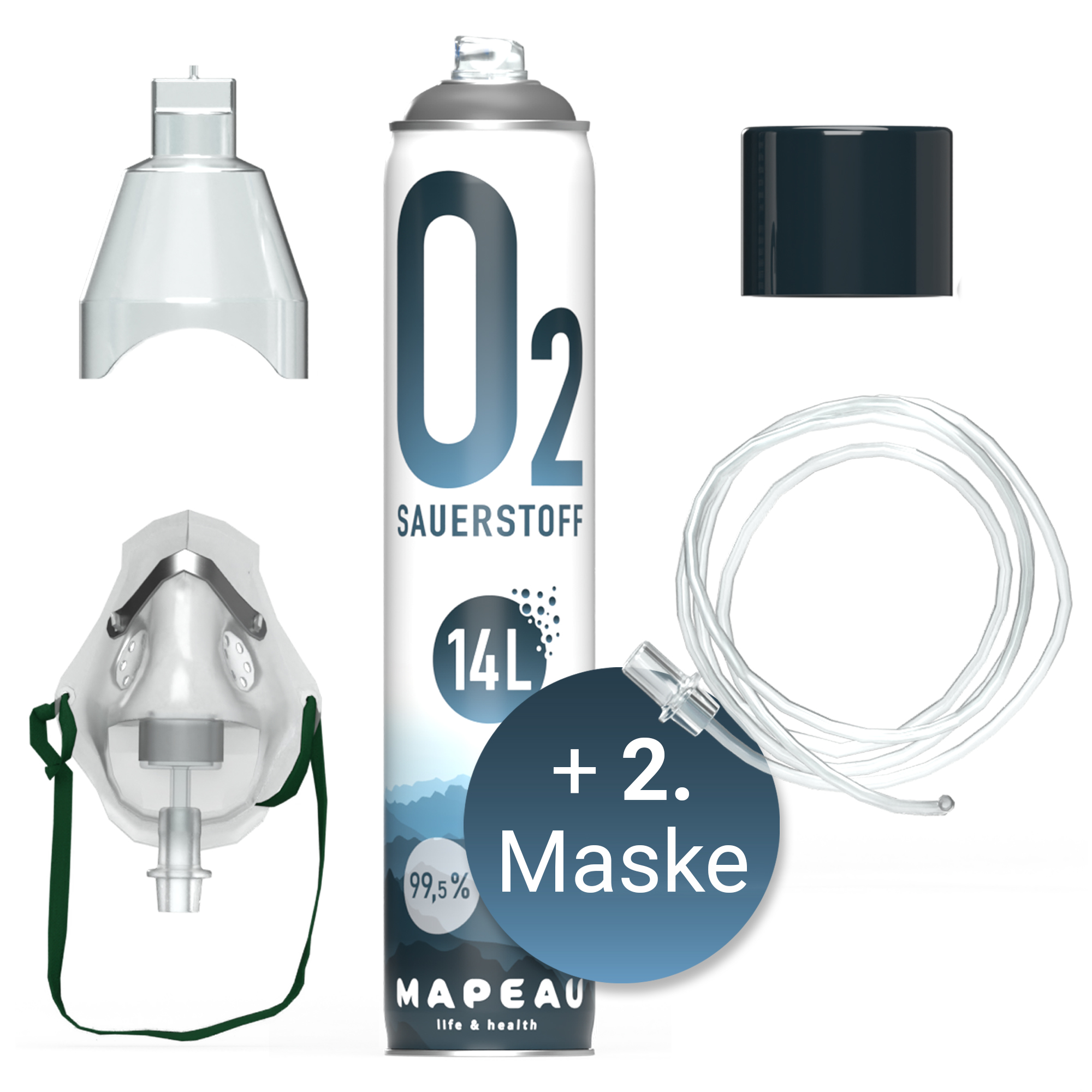 Sauerstoffflasche 14 Liter mit 2 Inhalation Masken, Mapeau