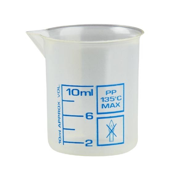 Messbecher a 10 ml, natur kleiner Dosierbecher Kosmetex, transparent Griffinbecher