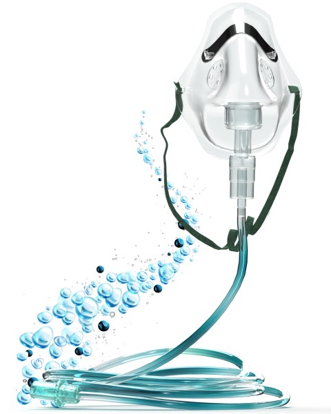 Sauerstoffmaske mit Vernebler, 2 mtr. Schlauch, Gummizug und Nasenbügel, Atemgasbefeuchter Mapeau O2