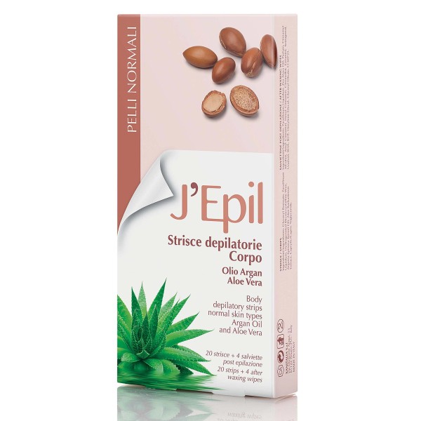 J'Epil Wachs Körper Kaltwachsstreifen Argan, 20x mit 4 Pflegetüchern