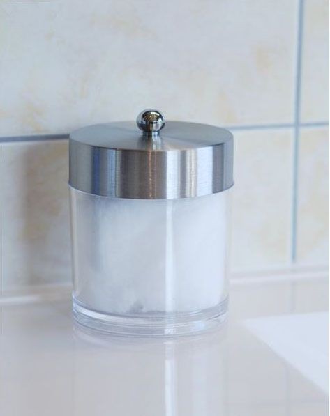 Wattedose aus Acryl mit Edelstahl. Pflegeleichter Wattepadspender Ø10cm