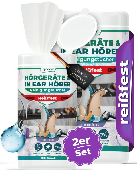 Qindoo 200x Reißfeste Reinigungstücher Hörgeräte aller Art, reinigt Ohrenschmalz auch bei Kopfhörer,