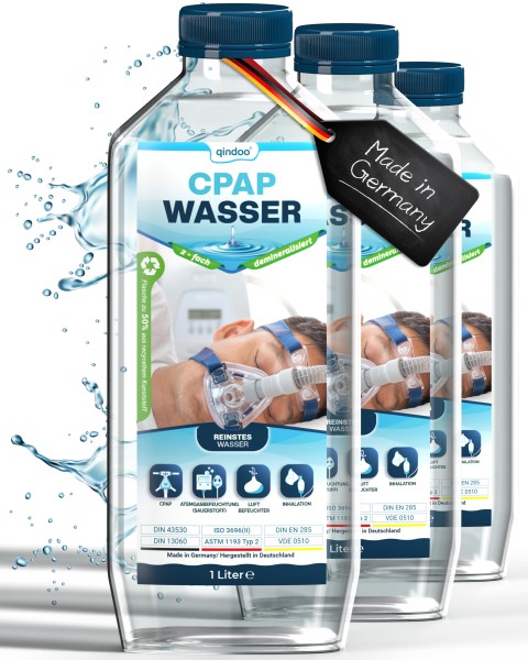 3x Qindoo CPAP Wasser für Sauerstoffgerät, Inhalator, Luftbefeuchter, Verdampfer, Bedampfer, Atemgas