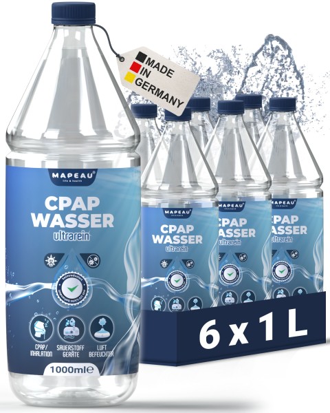 CPAP Wasser für Sauerstoff-Geräte 6x 1 Liter, CPAP Befeuchter Geräte, Inhalationsgerät, destillierte