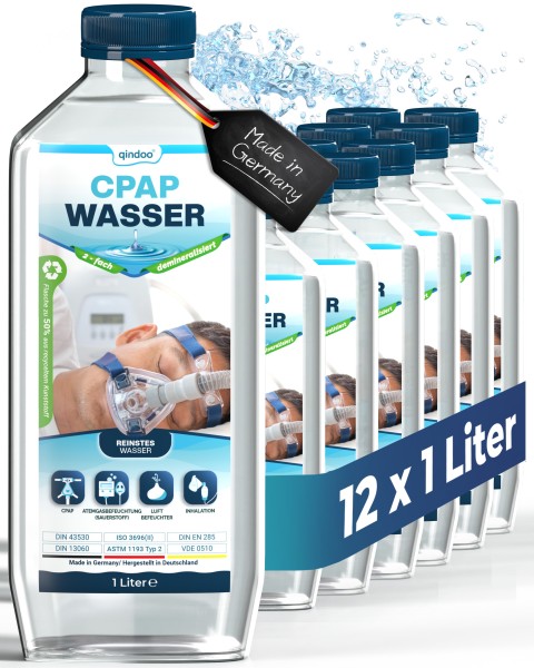 12x Qindoo CPAP Wasser I Reines bidest Wasser für Sauerstoffkonzentrator, Atemgas-Befeuchtung, Inhal
