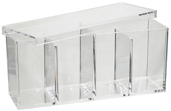 Wattepadspender, Großer Kosmetik Acryl Behälter Box mit Deckel, 4 Fächer