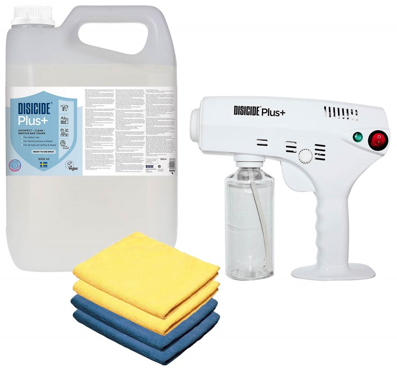 Set Desinfektion Spray Maschine mit 5 Liter Disicide Plus+ Konzentrat, 4x Mikrofasertücher