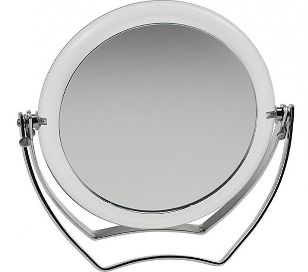 Reise-Spiegel 11cm Standspiegel mit 15-fach Vergrößerung RS 1:1, Acryl mit Metallbügel, Kosmetik-Spi