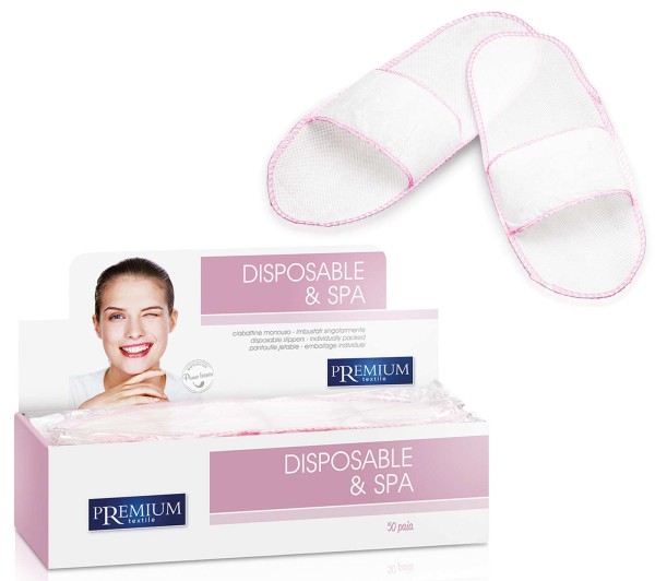 50 Paar Einweg-Slipper, Einmal Vlies weiß mit Rosa