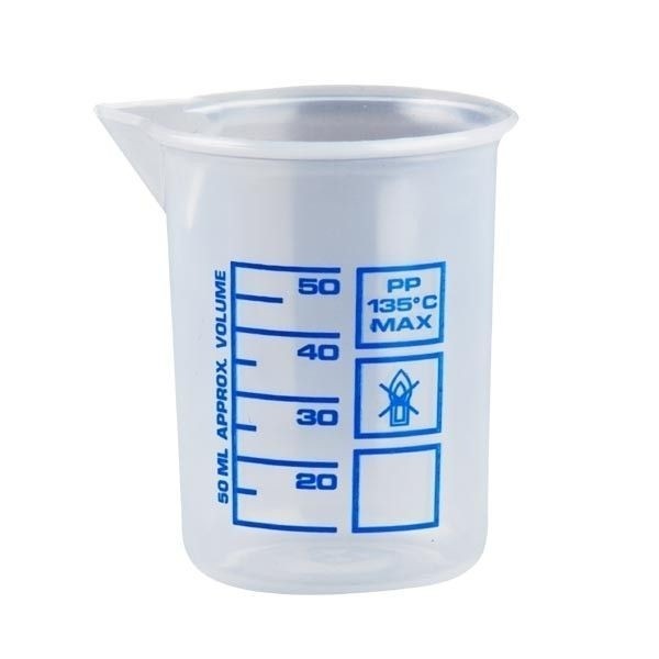 Messbecher a 50 ml, natur kleiner Kosmetex Dosierbecher, transparent Griffinbecher