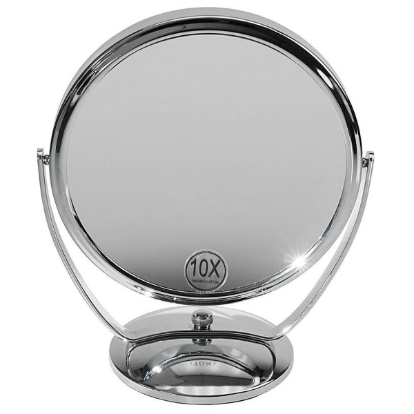 Standspiegel mit 10-fach Vergrößerung, Metall, 2 Spiegelflächen, Kosmetik-Spiegel