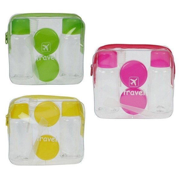 Travel-Set mit Flaschen, Dosen für Flüssigkeiten und Cremes im Handgepäck, Flugzeug, Reise-Set, 7-te