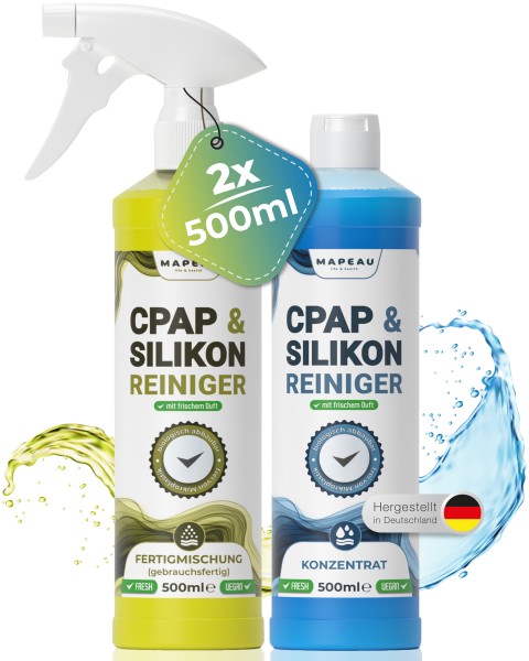 CPAP Maske Reinigungsspray Set 500ml - Konzentrat 500ml Silikon-Reiniger Schlauchreiniger, CPAP Spez
