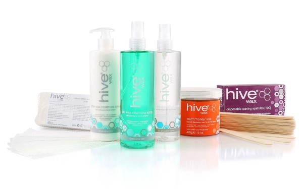 Hive Hot Honig Waxing Set, 6 tlg mit Pre und After Wax, Reiniger, Vliesstreifen