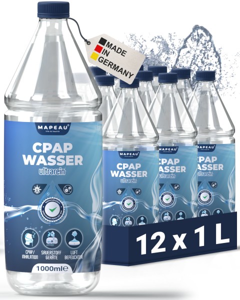 CPAP Wasser für Sauerstoffkonzentrator, 12x 1 Liter destilliertes Wasser für CPAP Geräte Atemgasbefe