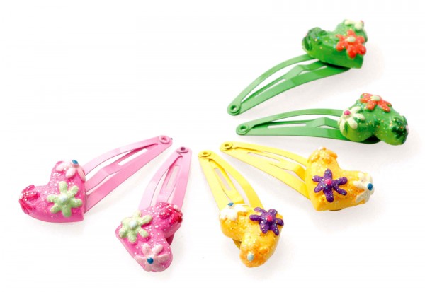 6er-Pack bunte Kinder Haarspangen mit mit Herzmotiven, Haarschmuck