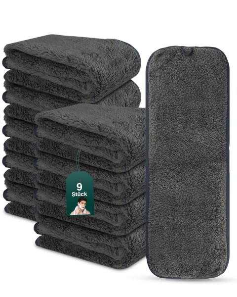 9x Rasierer Tuch 70x25 cm Grau, Mikrofaser weich flauschiges Rasierer Tuch, Premium Barber Rasier-Ha