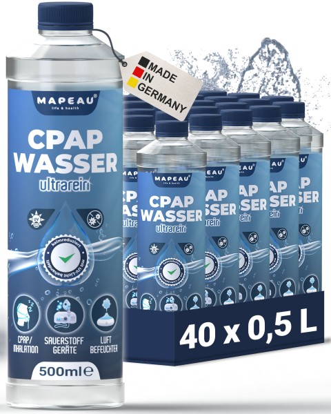 40x Mapeau Wasser für CPAP-Geräte, Inhalator, Atemgasbefeuchtung keimreduziert, Luftbefeuchter, rein