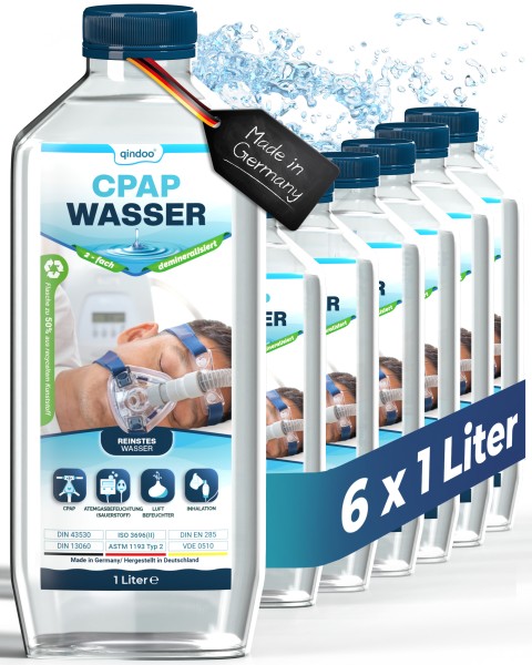 6x Qindoo CPAP Wasser I bidest Wasser für Sauerstoffgerät, Inhalator, Luftbefeuchter, Verdampfer, Be