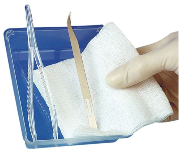 Fadenzieh-Set steril, Fadenmesser, Einwegpinzette, Auffangschale, Mullkompresse Kosmetex 4-teilig, s