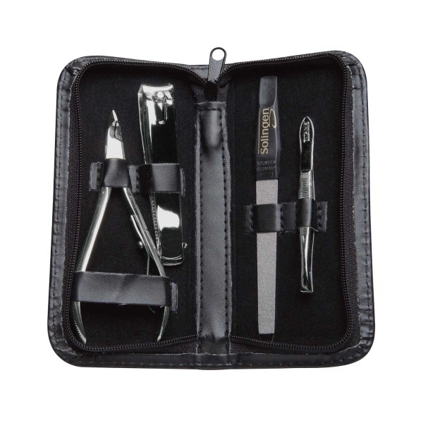 Maniküre-Set, 4 tlg., Kunstleder-Etui schwarz mit Reißverschluss