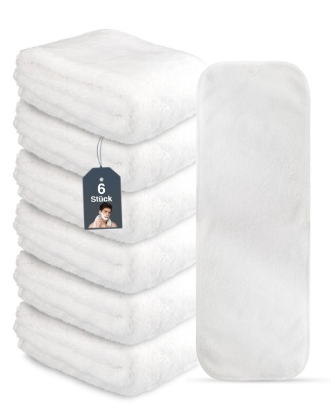 6x Rasurtuch 70x25 cm Weiß, Mikrofaser weich flauschiges Rasur Tuch, Premium Barbertuch Rasur-Handtu