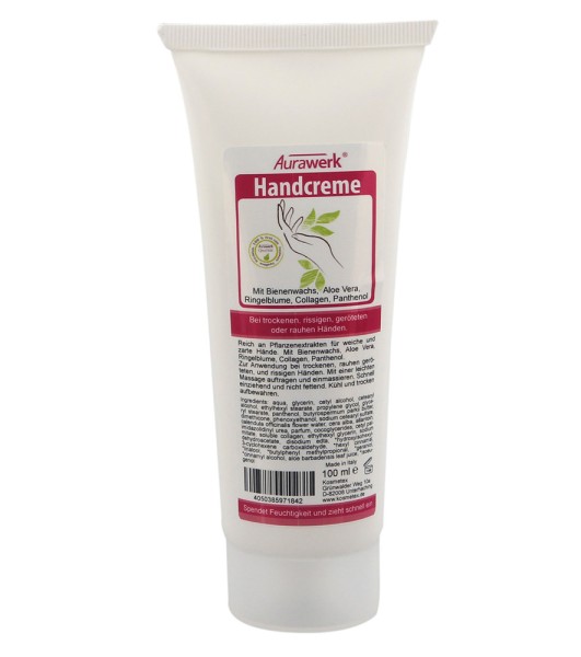 Aurawerk Handcreme 100 ml mit Kollagen, Panthenol, Bienenwachs, Aloe Vera, für trockene beanspruchte