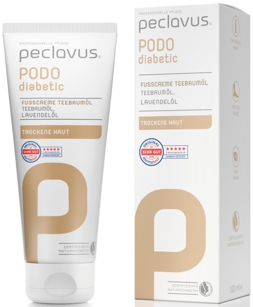 Peclavus PODO-diabetic Fußcreme Teebaumöl 100 ml Fußpflegecreme, empfindliche Füsse, 100ml