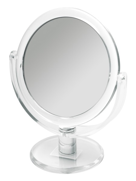 Doppelseitiger Kosmetex Acryl Kosmetik-Spiegel 20cm hoch, rund, Stand-Spiegel mit 2- fach Vergrößeru