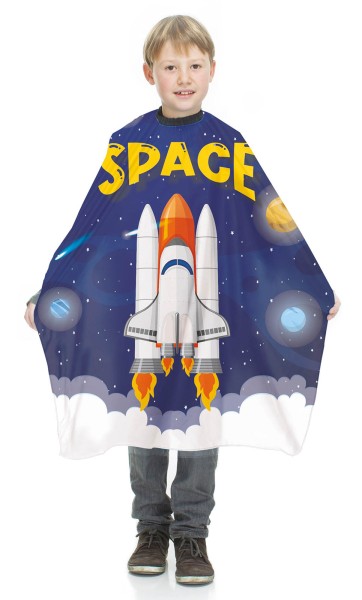 Friseurumhang für Kinder mit Rakete Space Applikationen, Haarschneideumhang
